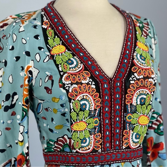 ANTHROPOLOGIE Akemi + Kin Karmina Sky Blue Beaded Dress with Pockets Size 2 - Picture 6 of 14